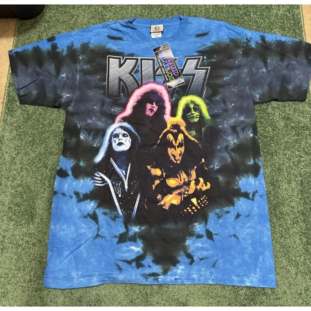 LIQUID BLUE KISS ROCK T-SHIRT MULTICOLOR TIE DYE VINTAGE 2005 MENS SIZE LARGE